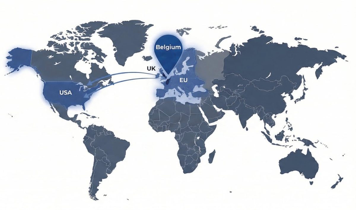 Carte export Mustad Belgium — livraisons EU, USA, UK